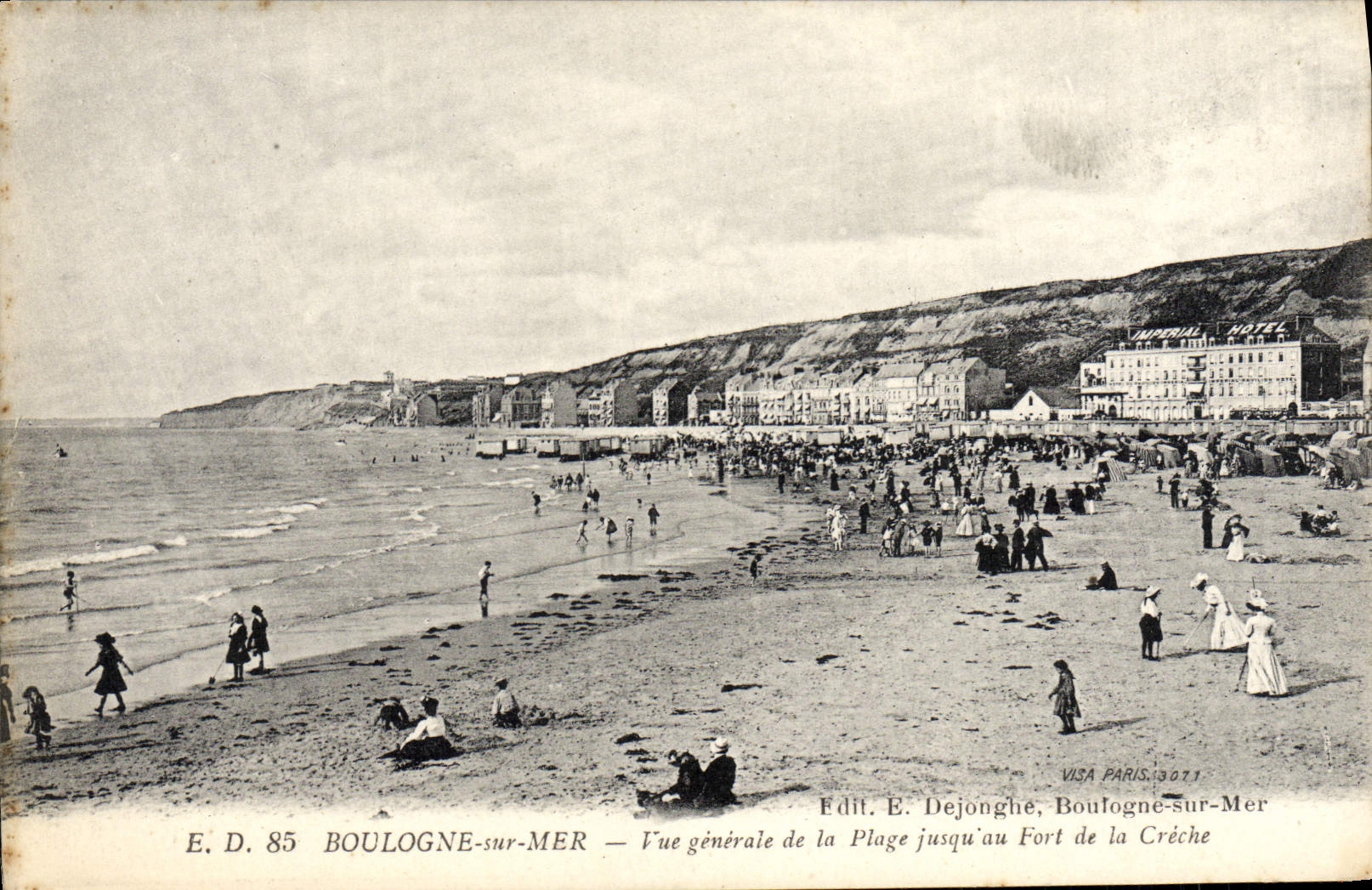Boulogne-sur-Mer — Vista general de la Playa hasta el Fuerte de la Crêche — Edit. E. Dejonghe, Boulogne-sur-Mer