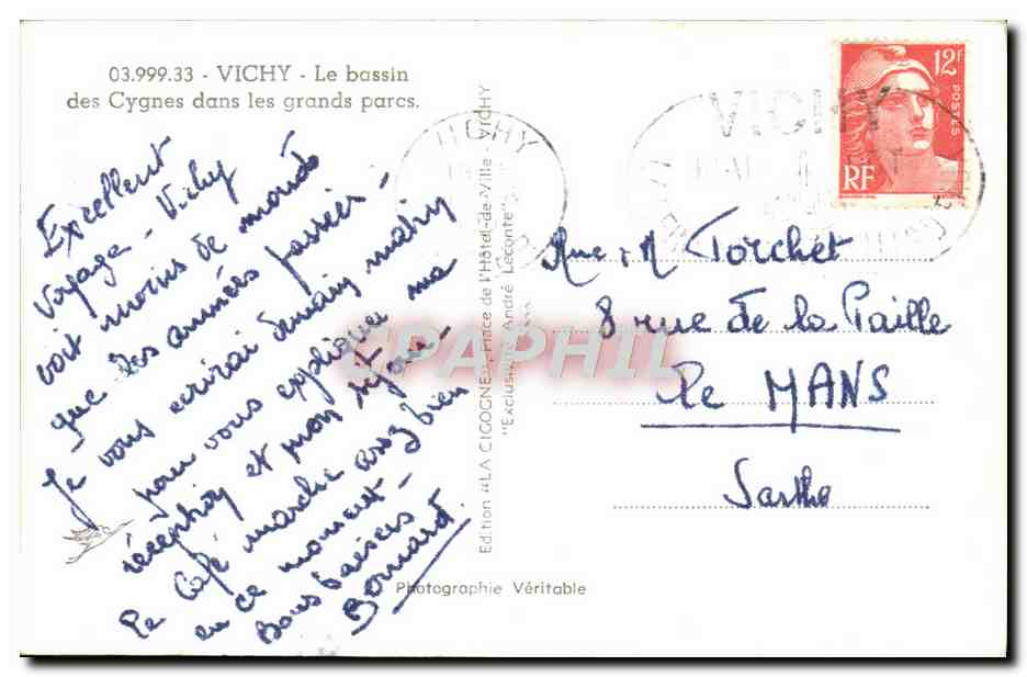 CPA Vichy Le Bassin Des Cygnes Dans Les Grands Parcs — Verso