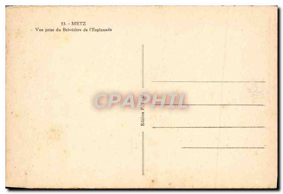 Metz — Vue prise du Belvédère de l'Esplanade — Édition P. Manoel — Verso