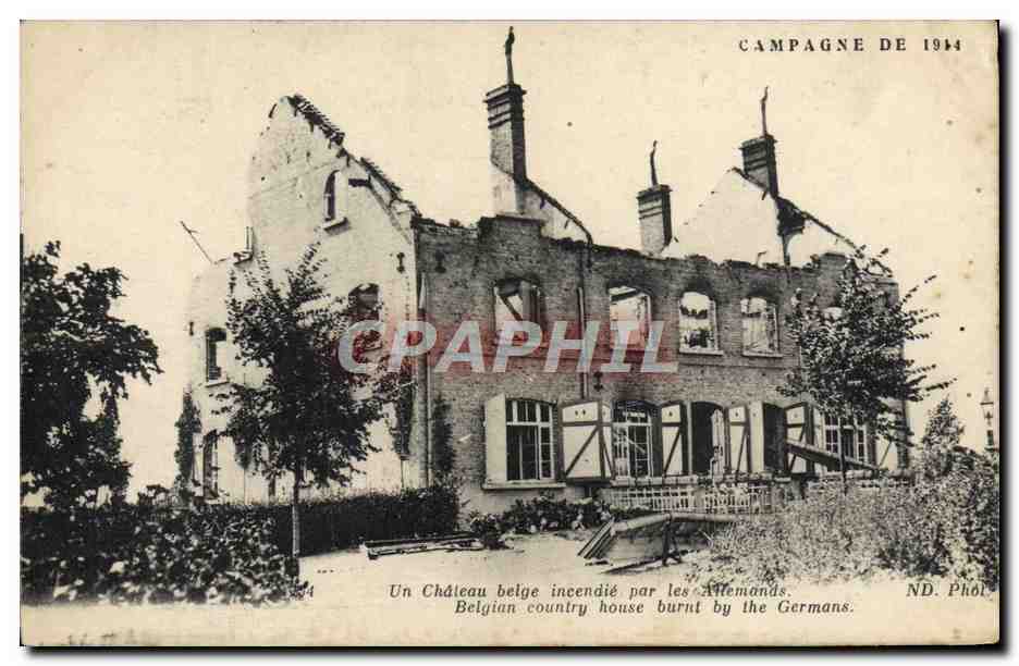 Château belge incendié — Campagne de 1914 — ND. Phot.