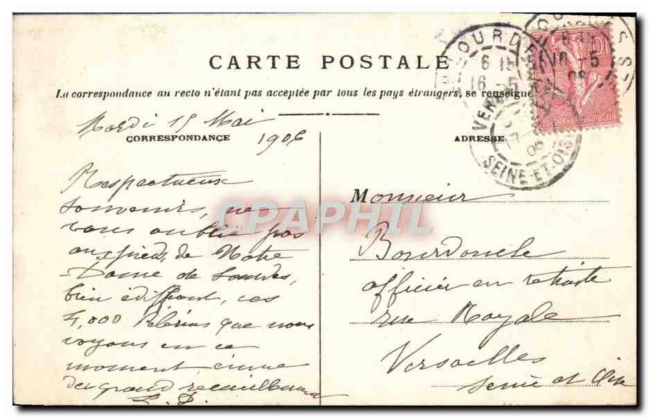 CPA Eglise du Rosaire et la Basilique de N D de Lourdes — Verso