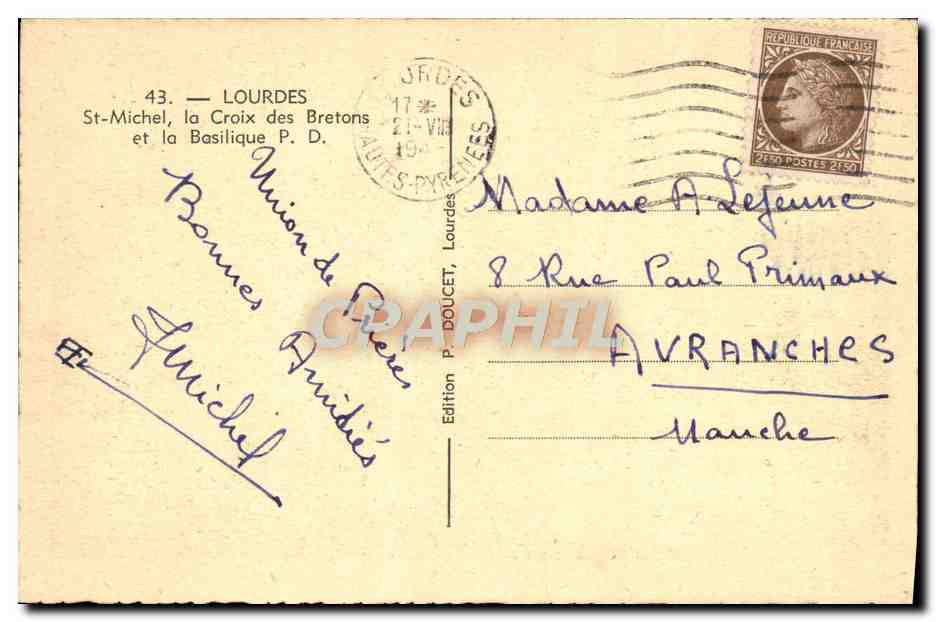 CPA Lourdes St Michel la Croix des Bretons et la Basilique — Verso