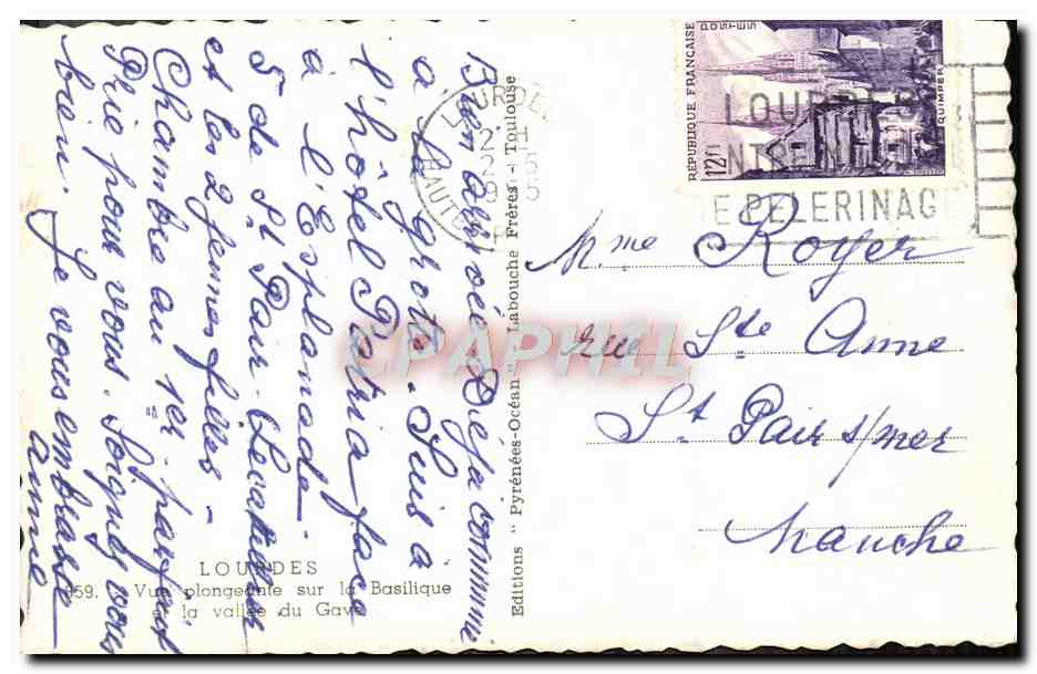 CPA Lourdes Vue plongeante sur la basilique et la vallee du Gave  — Verso