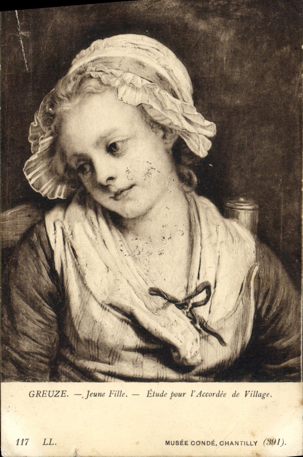 CPA Greuze Jeune Fille Etude pour l'accordee du village Musee Conde Chantilly
