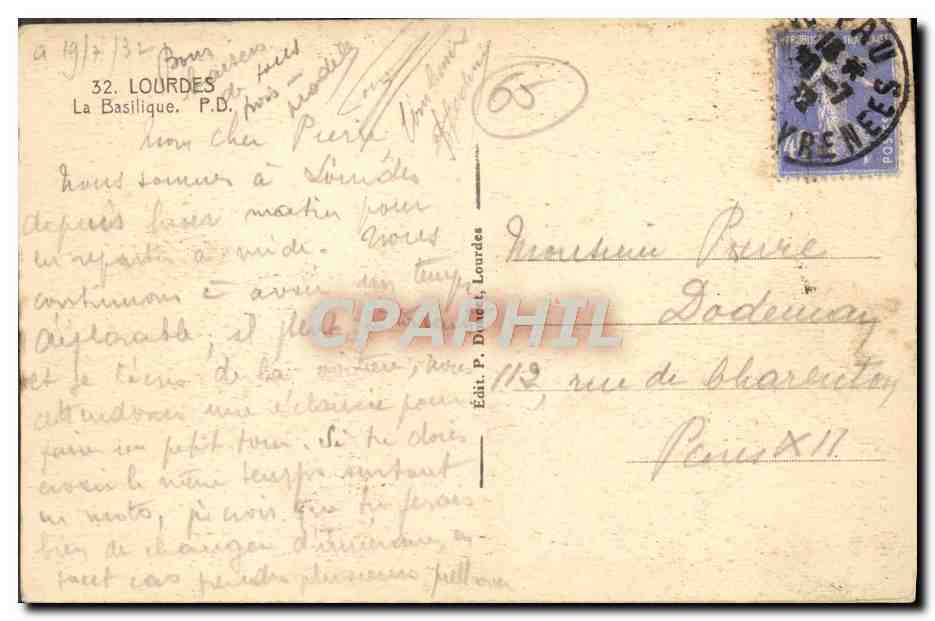 CPA Lourdes La Basilique  — Verso