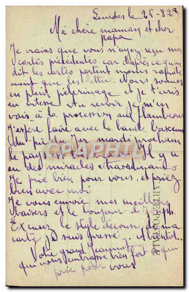 CPA Lourdes La Basilique et le Calvaire  — Verso
