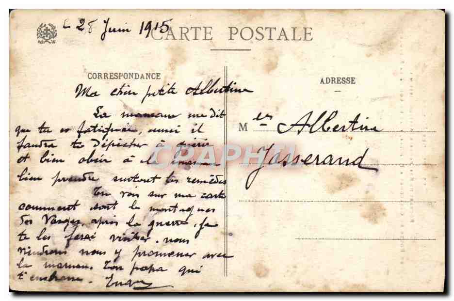 Les Cols des Vosges — Rochers de Krappenfels (altitude 1255 m.) et Route de Gérardmer à Munster, près du Col de la Schlucht — Ad. Weick, Saint-Dié, n° 9373 — Verso