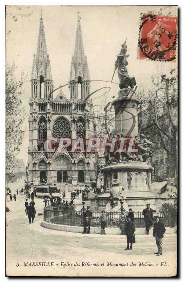CPA Marseille Eglise des Reformes et Monument des Mobiles 