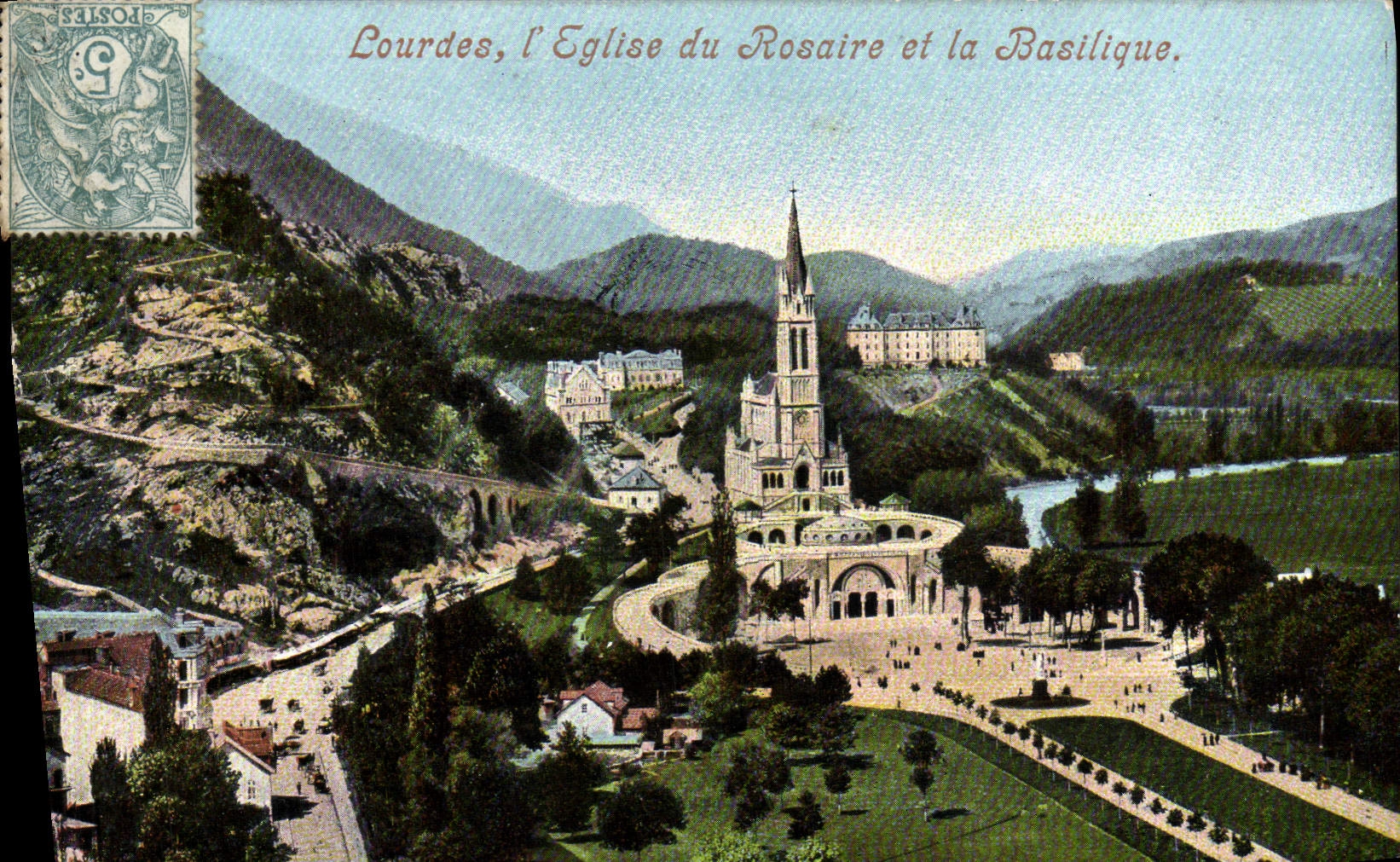 CPA Lourdes l'Eglise du Rosaire et la Basilique 