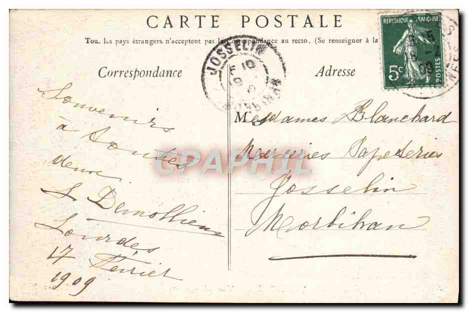 CPA Lourdes Vue Plongeante  — Verso