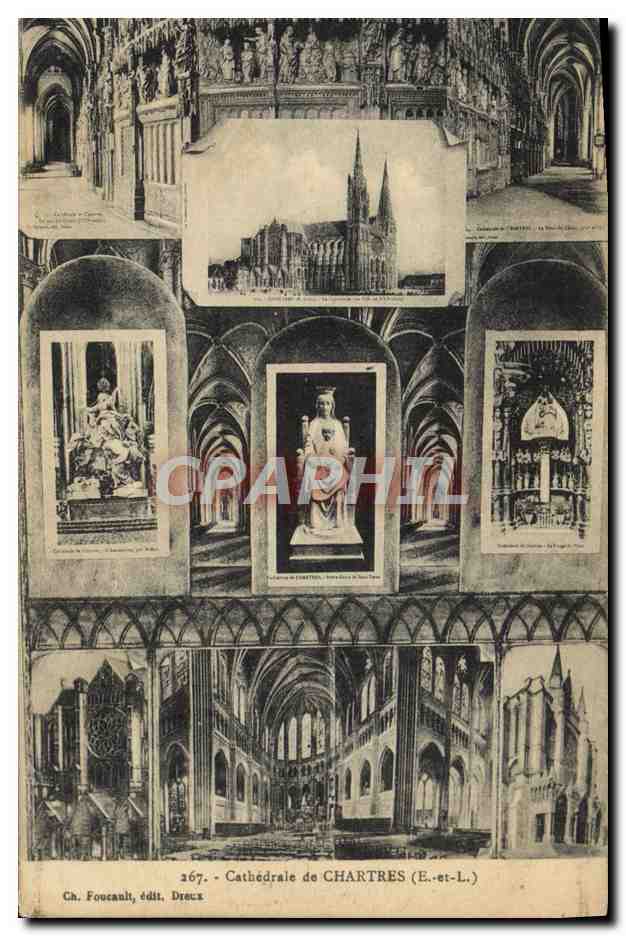 Cathédrale de CHARTRES (E.-et-L.) — vue panoramique et détails intérieurs — Ch. Foucault, édit. Droux - Anverso