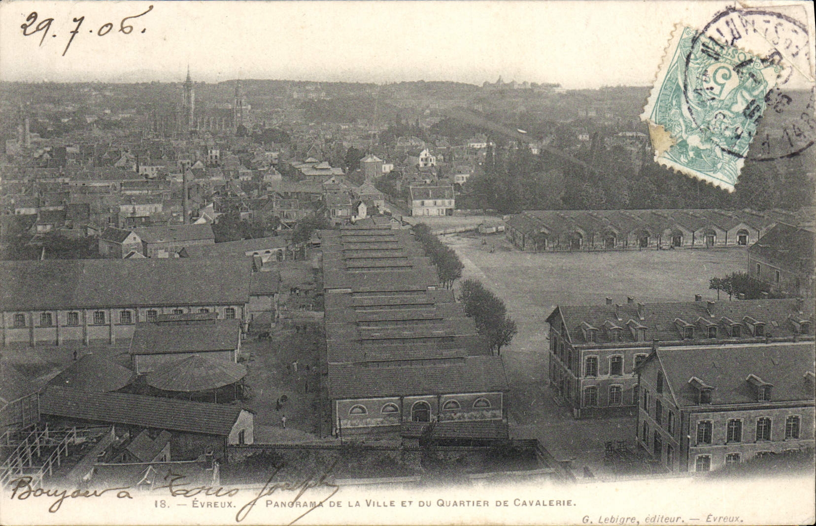 CPA Evreux Panorama De La Ville Et du quartier de cavalerie Militaria