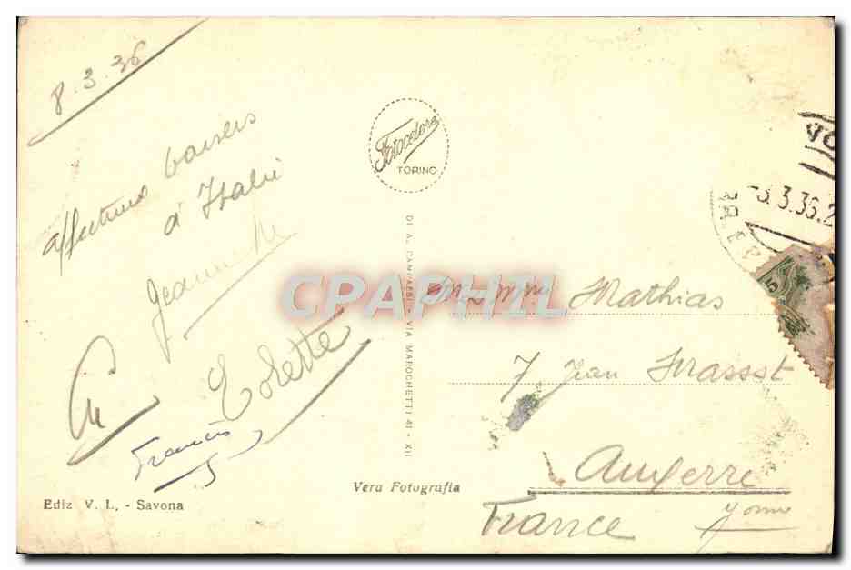 CPA Savona Piazzale Garibaldi Con Giardini — Rückseite