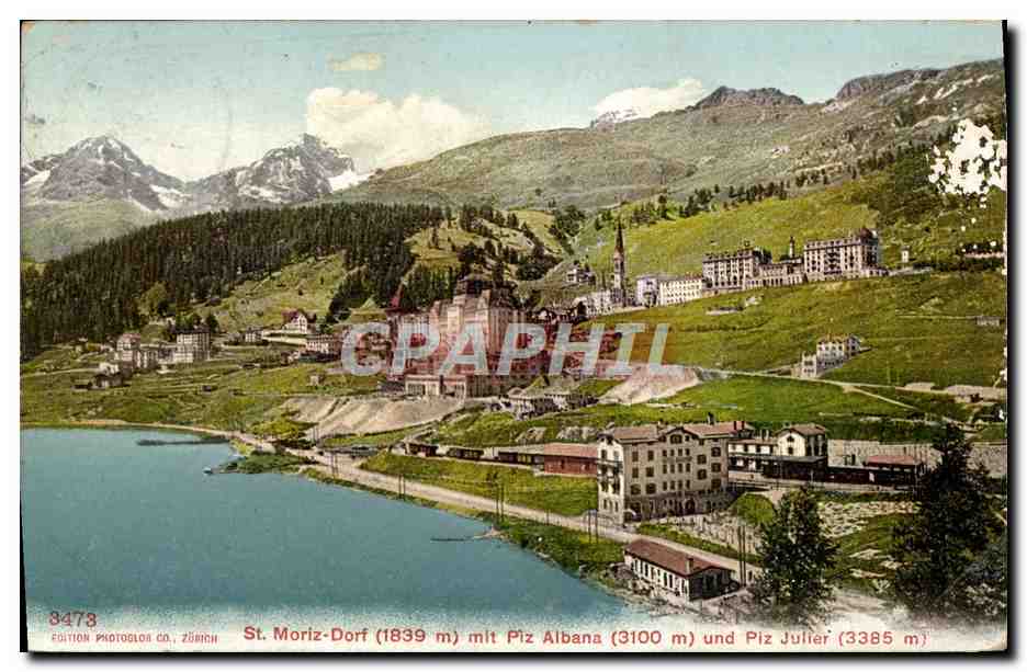 CPA St Moriz Dort Mit Plz Albana und Piz Julier 