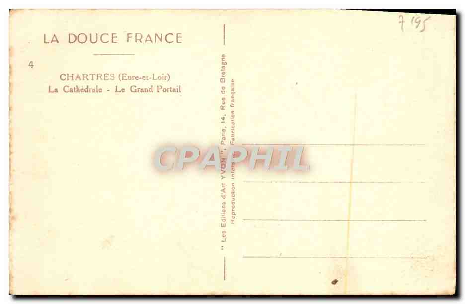 CPA Chartres La Cathedrale Le grand portail — Verso