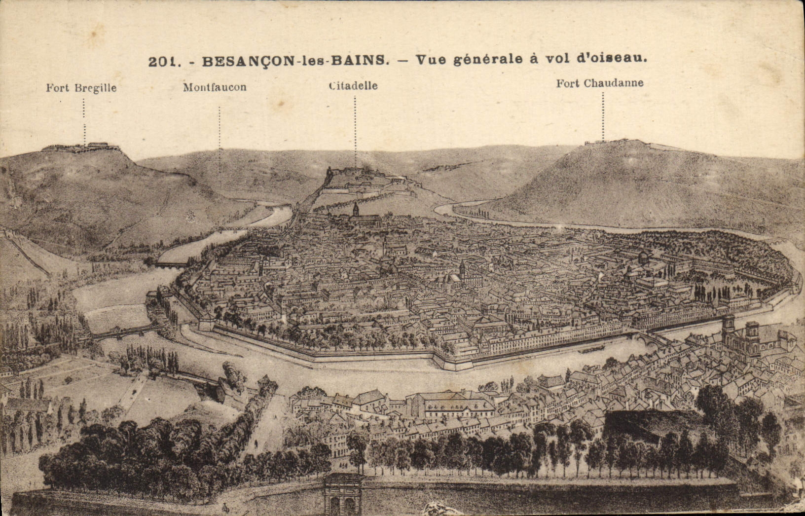 Besançon-les-Bains — Vue générale à vol d'oiseau — Ch. Girardot & Cie, Besançon, n° 201