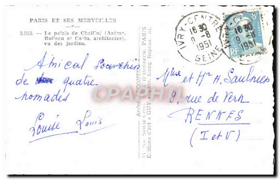 CPM Paris Et Ses Mervelles Le palais de Chaillot vu des jardins — Rückseite