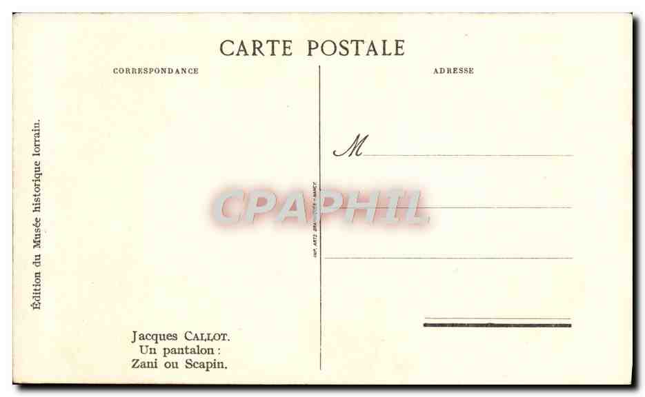 CPA Jacques Callot Un pantalon Zani ou Scapin — Rückseite