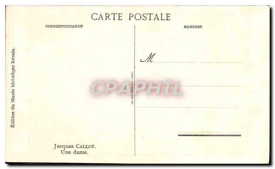 CPA Jacques Callot Une dame — Verso