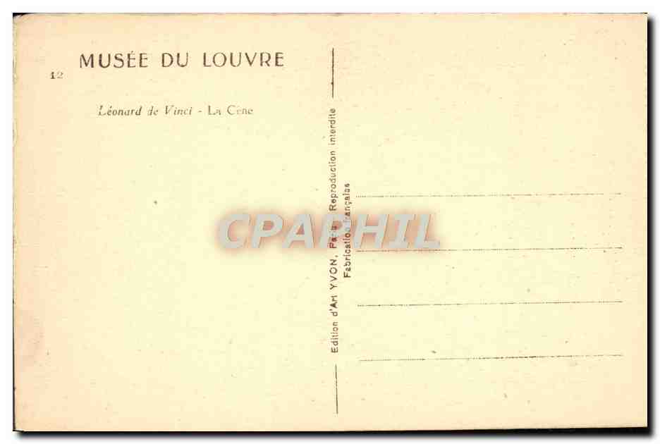 CPA Musee Du Louvre Leonard de Vinci La Cene  — Verso
