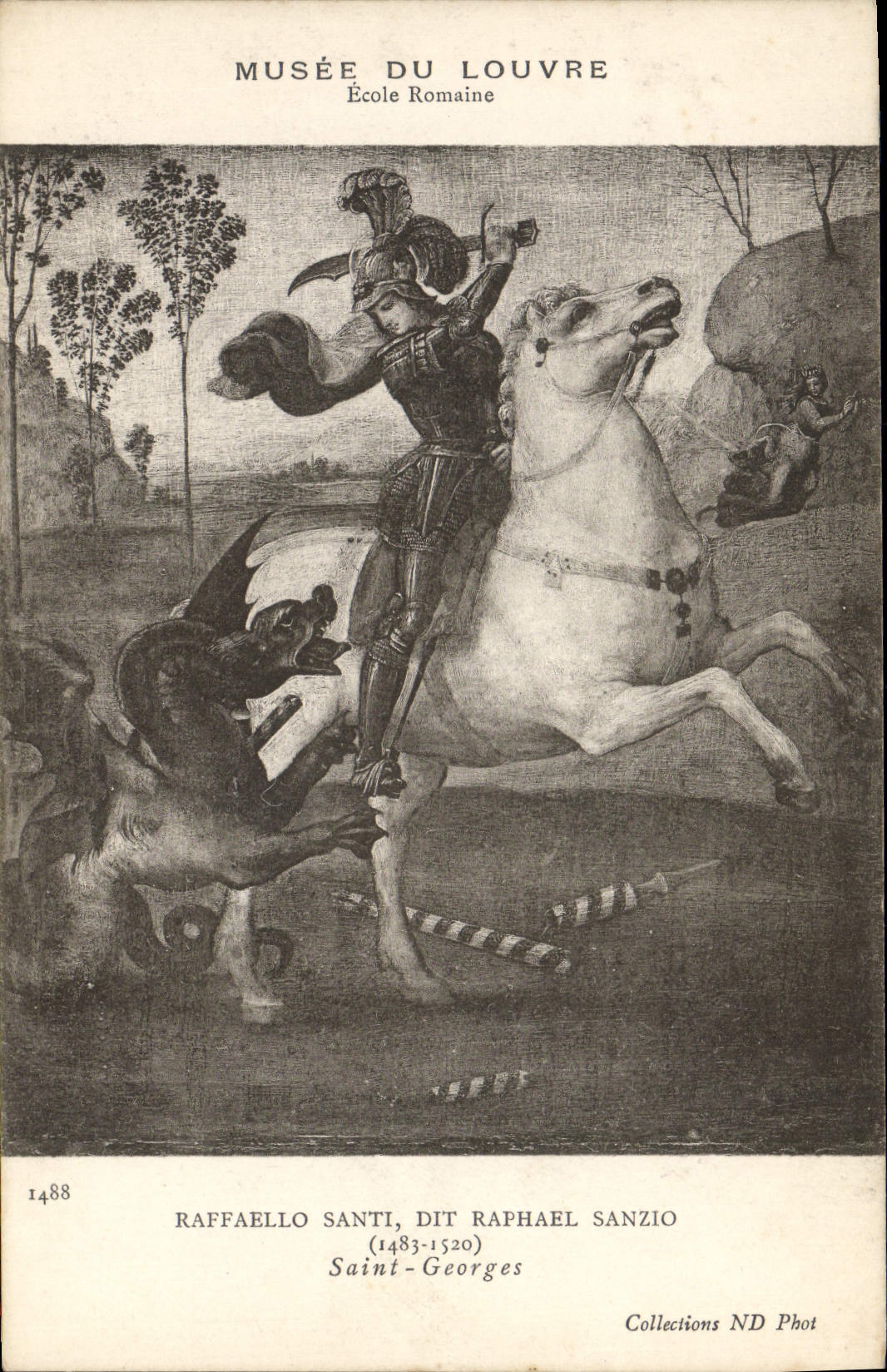 CPA Musee Du Louvre Ecole Romaine Raffaello Santi Sanzio Saint Georges Dragon
