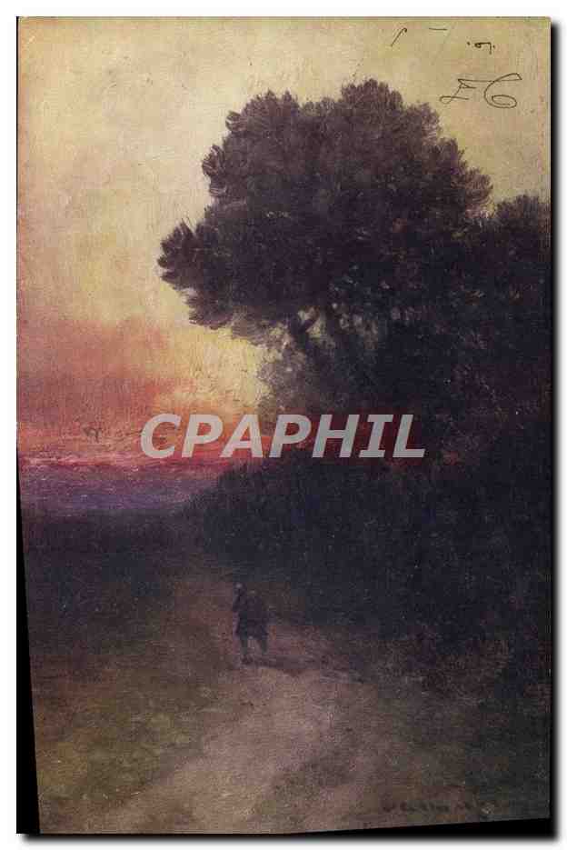 CPA Peinture Soleil couchant
