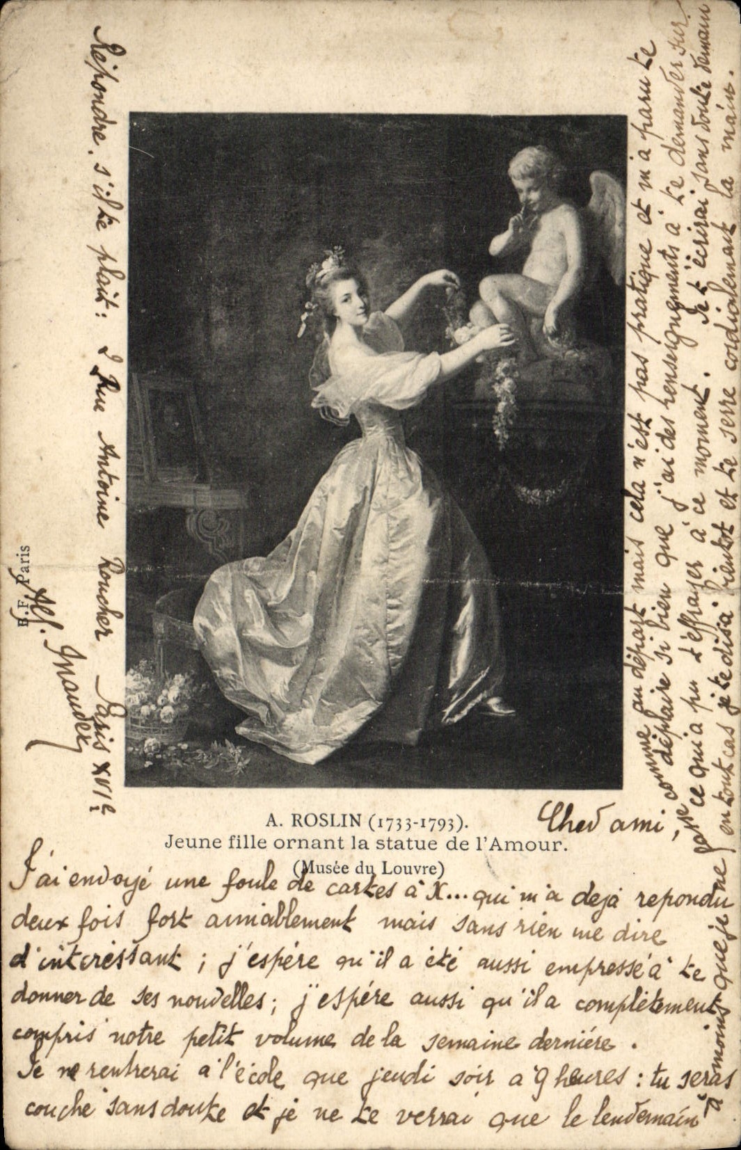 CPA A Roslin Jeune Fille Ornant la Statue de L'Amour Musee du Louvre Paris