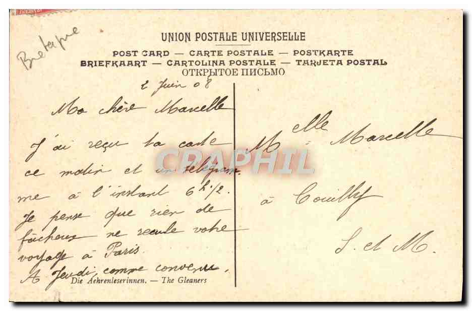 CPA Breton Le rappel des Glaneuses Paris Musee du Luxembourg  — Verso