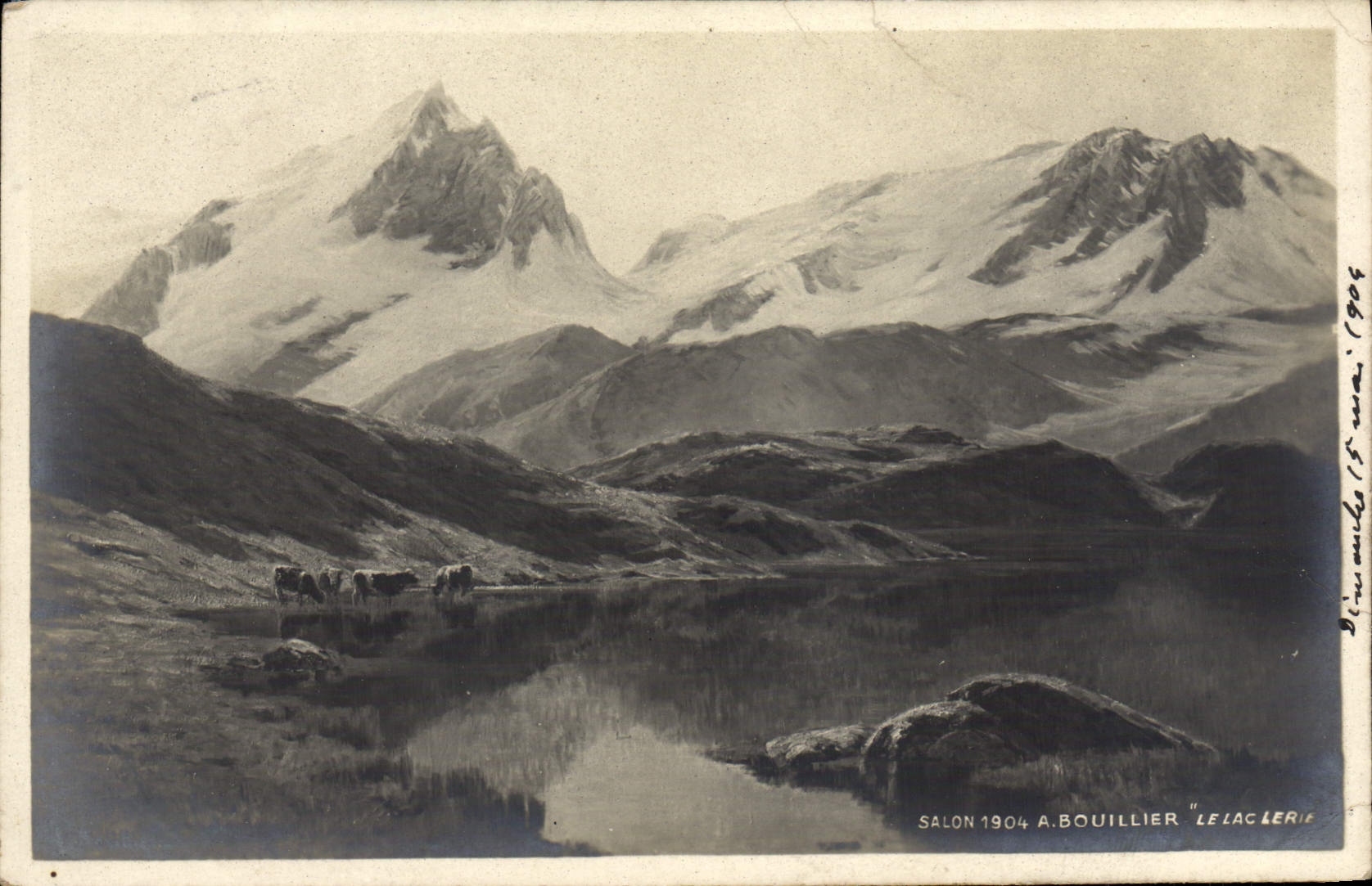 Le Lac Lérier — paysage alpin avec vaches — A. Bouillier, Salon 1904