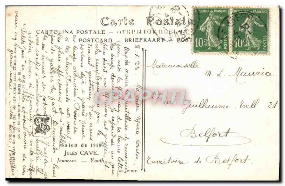 CPA Salon de 1918 Jules Cave Jeunesse — Verso
