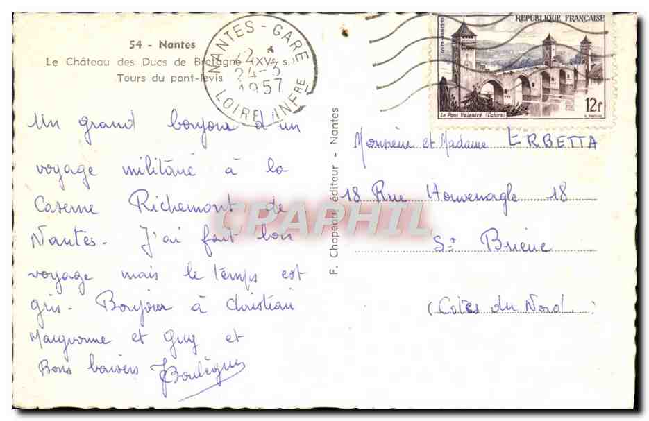CPM Nantes Le Chateau des Ducs de Bretagne Tours du Pont levis  — Verso