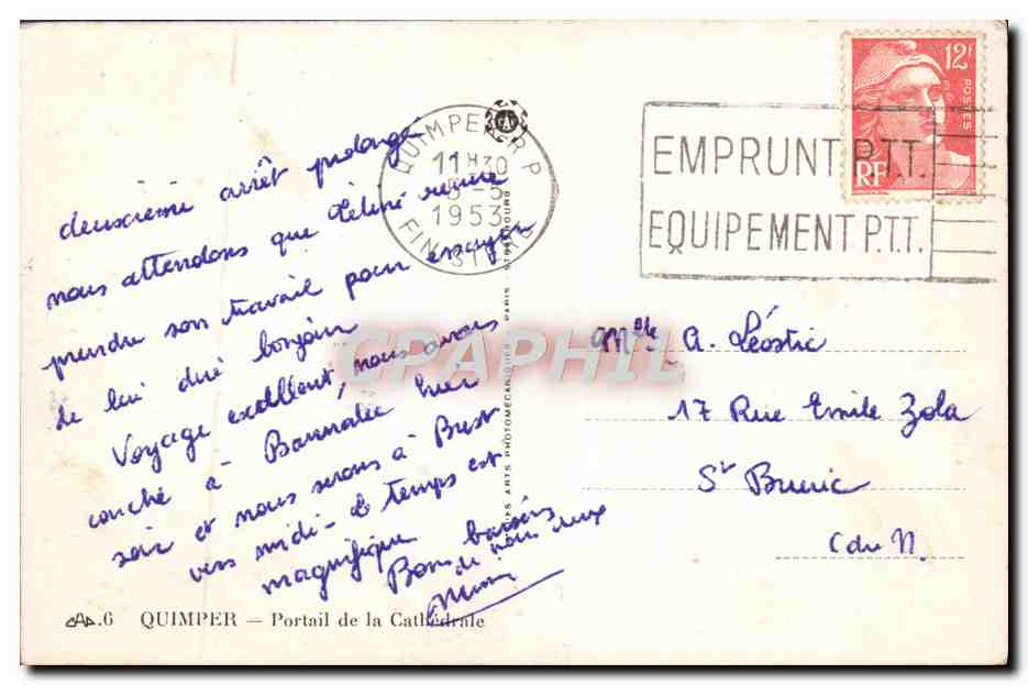 CPA Quimper Portail de la Cathedrale  — Rückseite