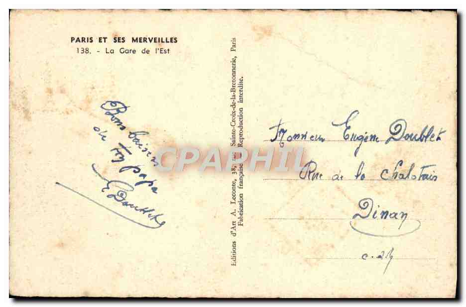 CPA Paris et ses Merveilles La Gare de l'Est  — Rückseite