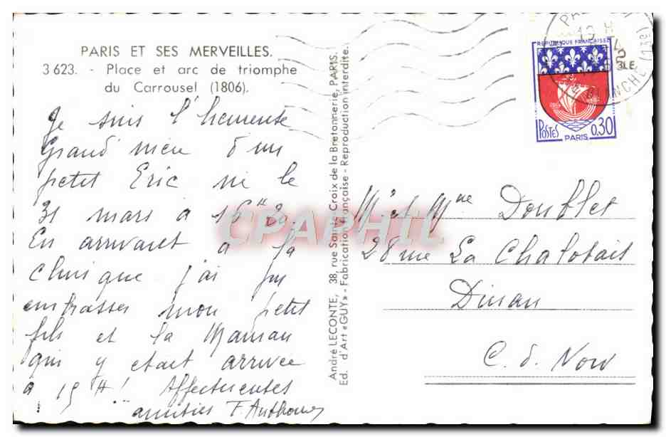 CPM Paris et ses Merveilles Place et arc de triomphe du Carrousel  — Verso