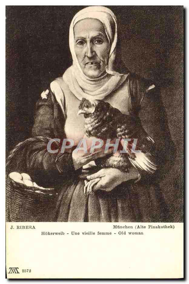 CPA J Ribera Munchen Hokerweib Une vieille femme 