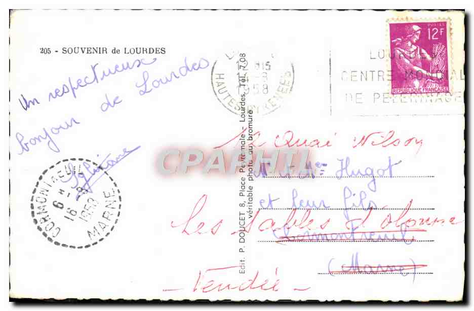 Lourdes — Souvenir de Lourdes — Édit. P. DOUCET & Place Permale — Rückseite