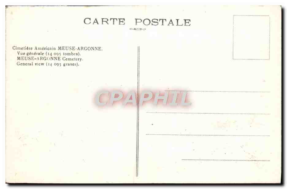CPA Cimetiere Americain Meuse Argonne Vue generale Militaria — Rückseite