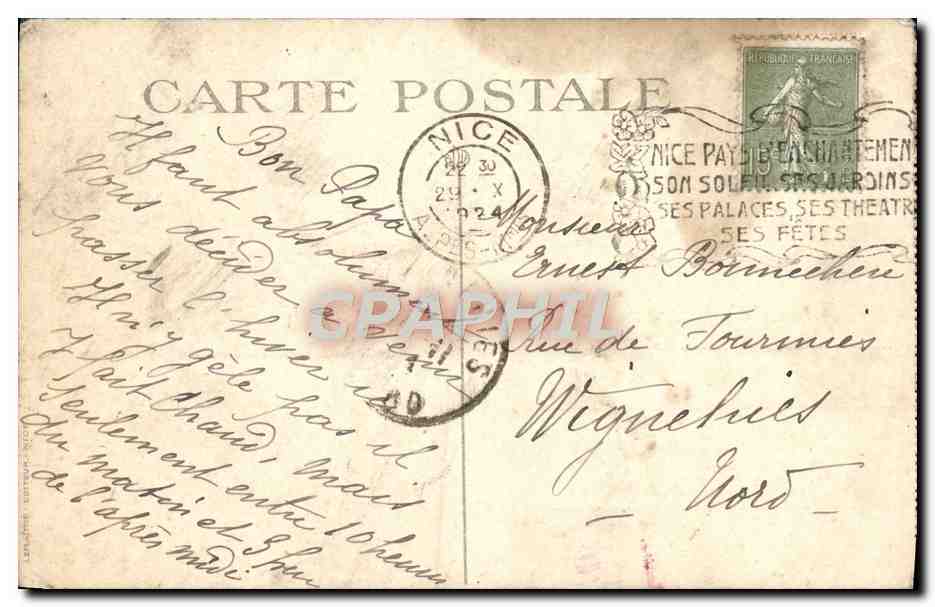 CPA Nice L'entree du port et le Mont Boron — Verso