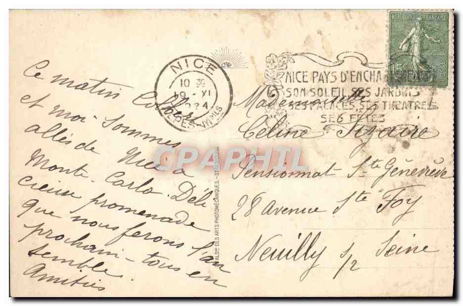 CPA Monaco le Palais du Prince et la Tete de chien  — Rückseite