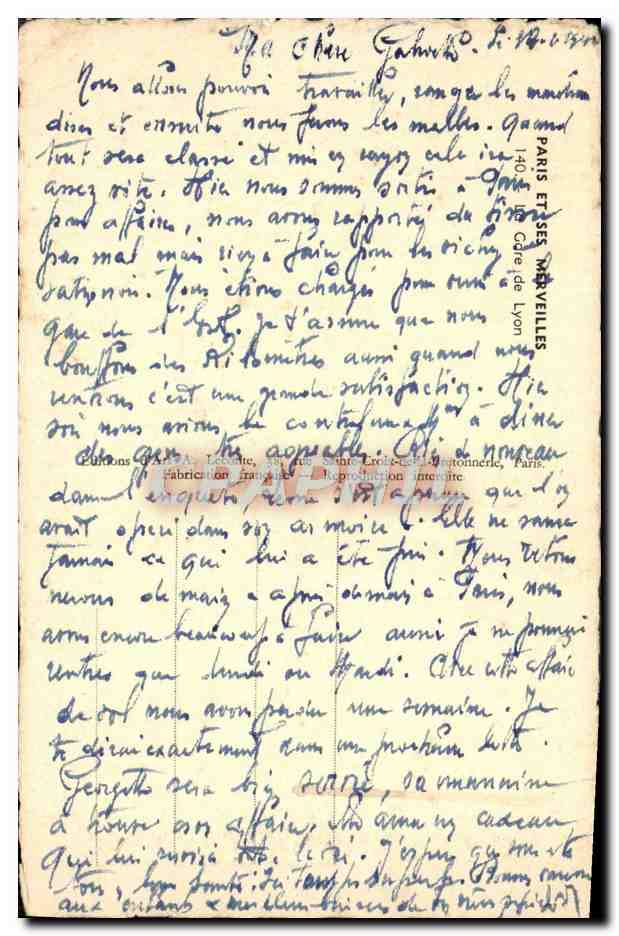 CPA Paris et ses Mervelles La Gare de Lyon  — Verso