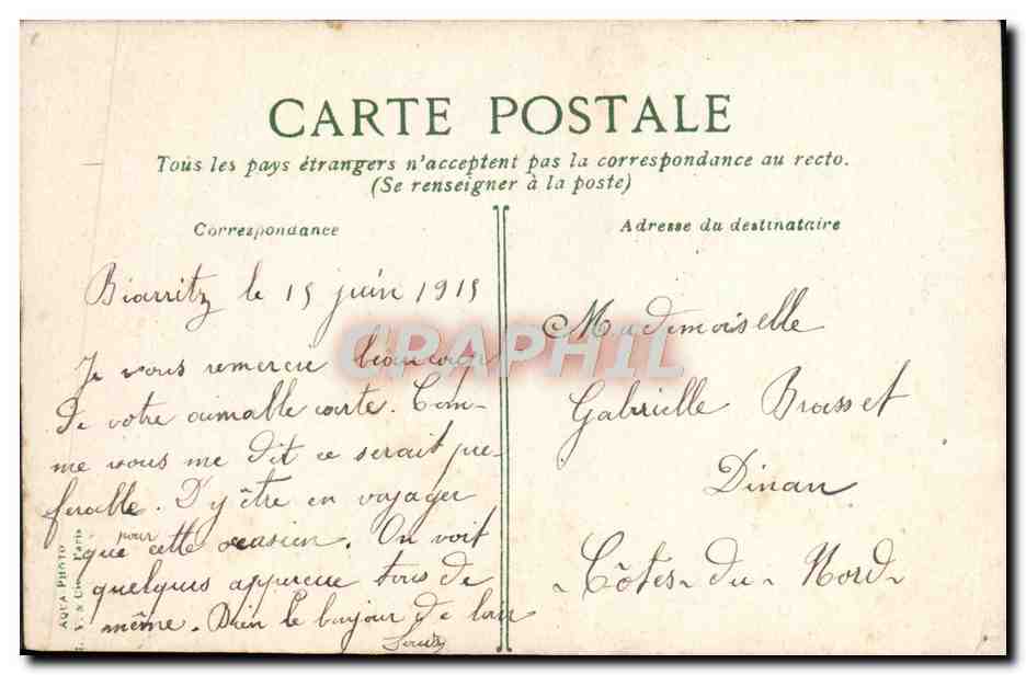 CPA Biarritz  — Verso