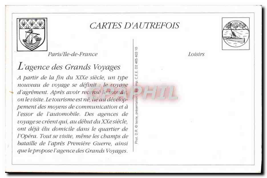 Départ d'un circuit de l'Agence des Grands Voyages — 38, Boulevard des Italiens, Paris — éditeur Cartes d'Autrefois — Verso