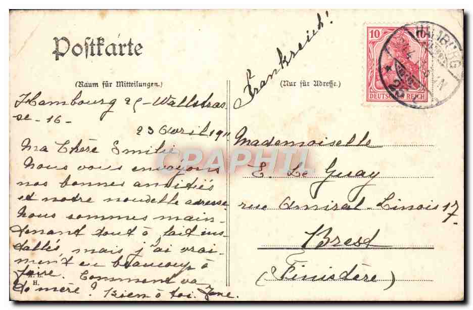 CPA Gruss Aus Hamburg Rathaus u Kaiser Wilhelm Denkmal — Rückseite