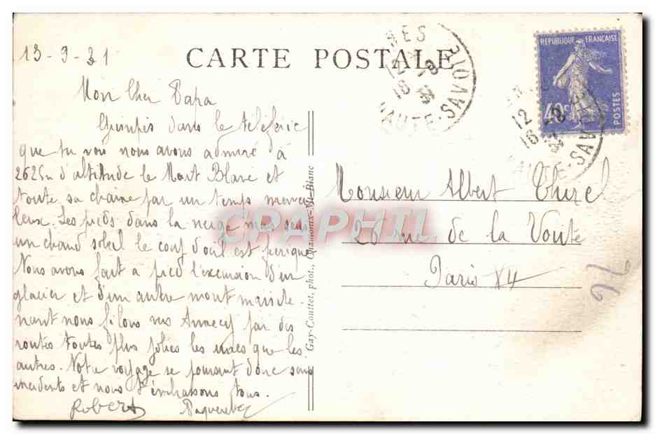CPA Chamonix Mont Blanc Teleferique de Plan Praz et les aiguilles — Verso