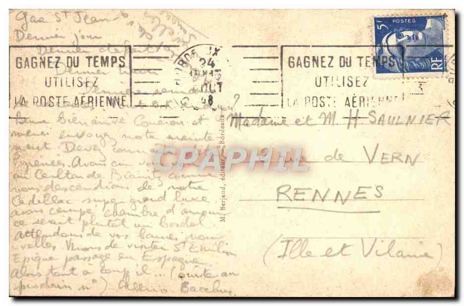 CPA Bordeaux La Porte Du Palais — Verso