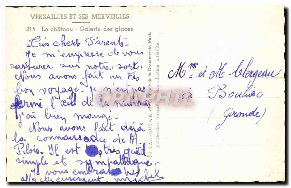 CPM Versailles Le Chateau Galerie Des Glaces — Verso