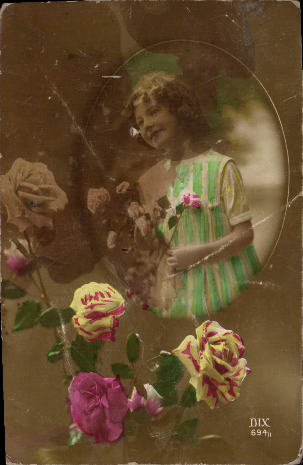 Fille avec roses — carte postale de collection — DIX 694/1