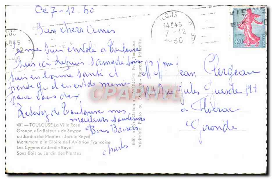CPM Les Jardins de Toulouse Cygne — Verso