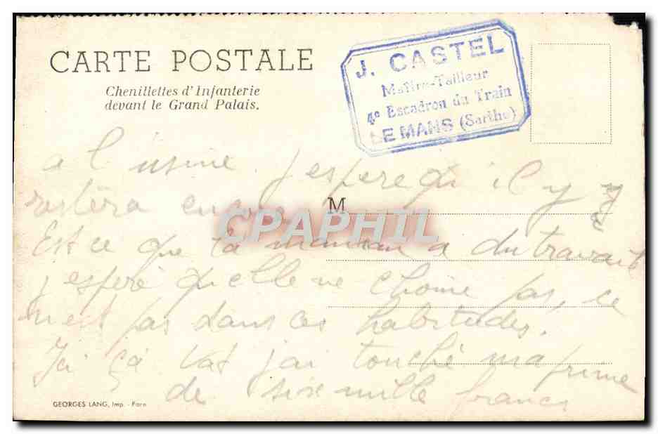 CPA Chenillelles D'infanterie Devant Le Grand Palais Paris Militaria — Rückseite