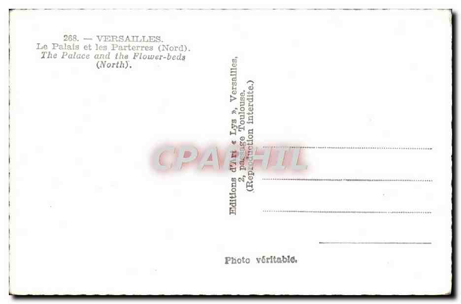 CPM Versailles Le Palais Et Les Parterres — Verso